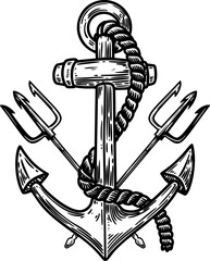 Illustration of sea anchor with crossed tridents. Design element for logo, sign, emblem. Vector illustration © liubov