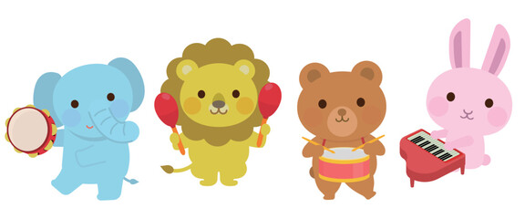 色々な楽器を演奏する動物たち　演奏会　イラスト