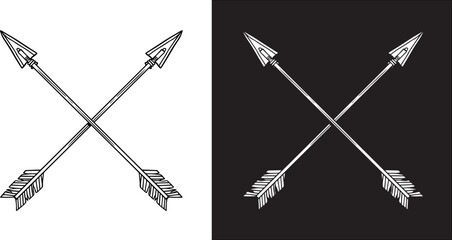 Illustration of crossed ancient arrows. Design element for poster, card, banner, emblem, sign. Vector illustration - 555844123