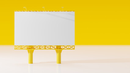 Fototapeta premium Yellow billboard Mock-up. On white-yellow background. minimal idea concept, 3D render.