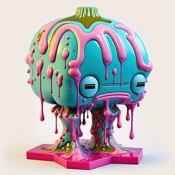 3d printed Robot dripping paint illustration made with Generative AI
