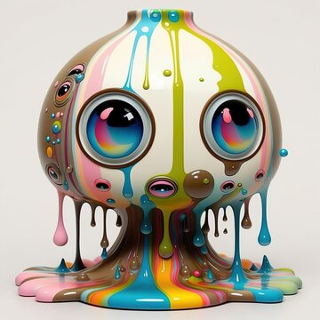 3d printed Robot dripping paint illustration made with Generative AI
