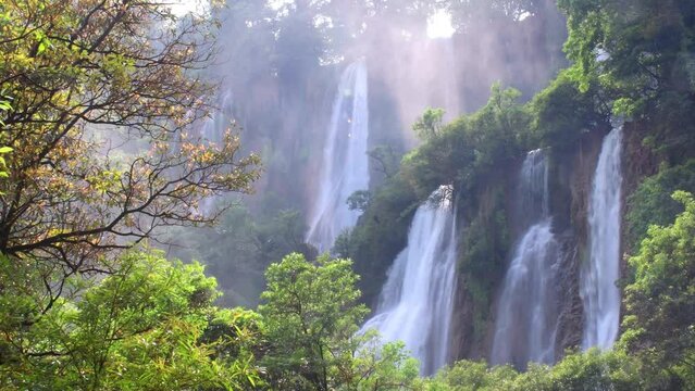 Thi Lor Su waterfall is located in the Umphang Wildlife Sanctuary in Tak province, Thailand, a UNESCO World Heritage site.