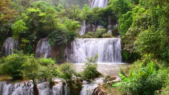 Thi Lor Su waterfall is located in the Umphang Wildlife Sanctuary in Tak province, Thailand, a UNESCO World Heritage site.