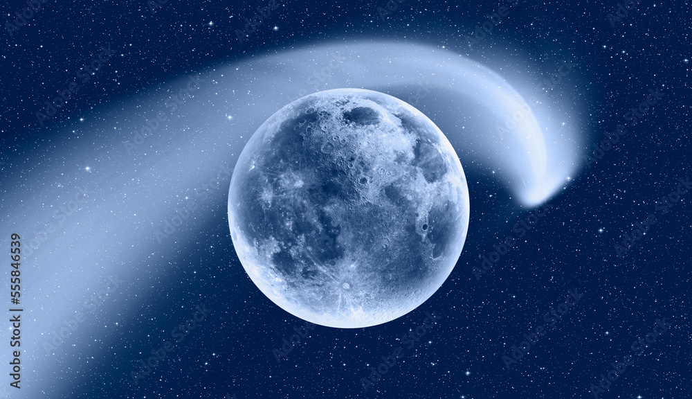 Aufkleber Comet on the space Full Moon in the background 