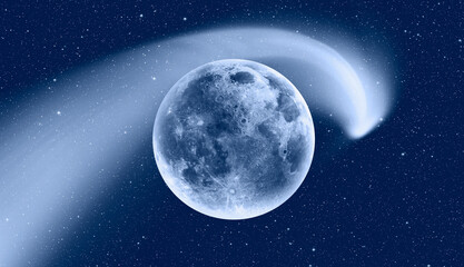 Fototapeta na wymiar Comet on the space Full Moon in the background 