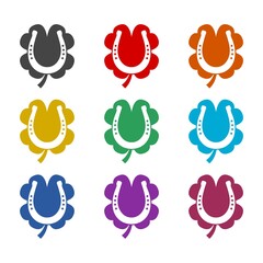 Horseshoe and clover logo icon isolated on white background. Set icons colorful