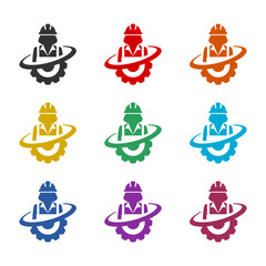 Woman construction logo icon isolated on white background. Set icons colorful