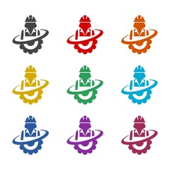 Woman construction logo icon isolated on white background. Set icons colorful