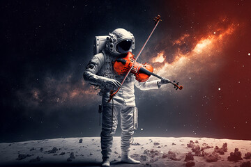 Naklejka premium astronaut playing a violin Generative AI