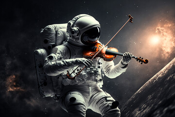 Naklejka premium astronaut playing a violin Generative AI