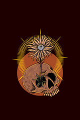 Skull with flower vector illustration