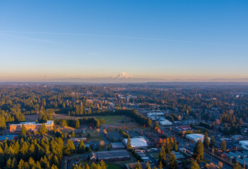 aerial view of lacey washington at sunset 