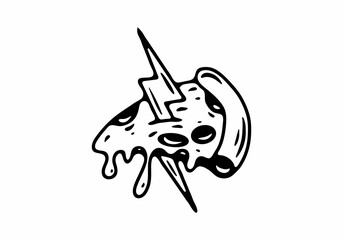 Illustration design of pizza and thunder tattoo