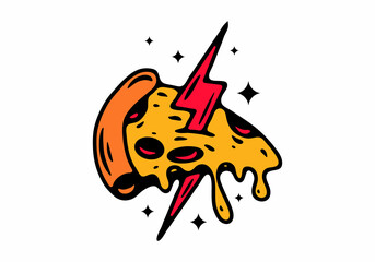 Illustration design of pizza and thunder tattoo