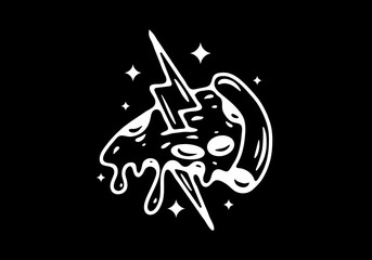 Illustration design of pizza and thunder tattoo