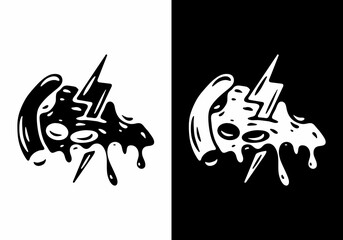 Illustration design of pizza and thunder tattoo