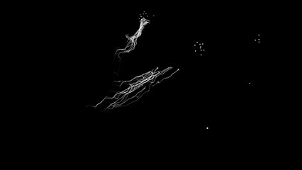 Energetic worms hunt for glowing dots and destroy them. The struggle for survival. Movement and struggle of energy on black background. Science Medical concept. 3d render.