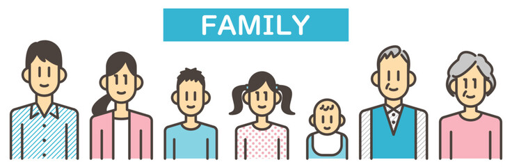 Avatar icon set of Japanese family (young and old men and women) [Vector illustration material]