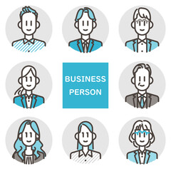 Male and women's business person's circular avatar icon set [Vector illustration material]