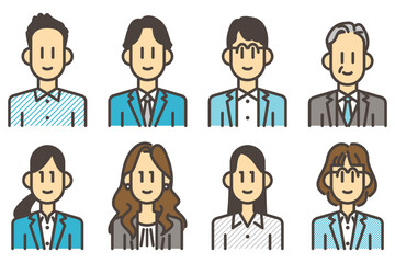 Avatar icon set of Japanese men and women's business people [Vector illustration material]