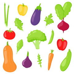 Big vegetables set in flat style. Bright vector illustration.Eco food menu background. Fresh organic healthy food. Farm products.Vegan diet.