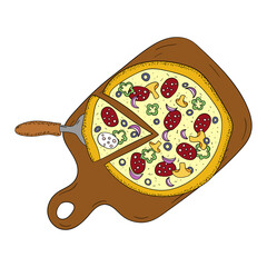 pizza on a cutting board vector illustration