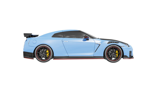 Nissan gtr NISMO on white, 3d rendering of light blue Nissan ONG transparent background