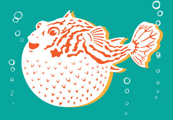 An inflated pufferfish looking strong and angry. © QinQinDesign