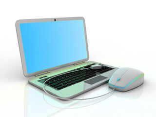 3d rendering laptop connected mouse
