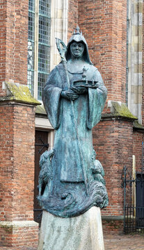 Zutphen, Netherlands - Dec 21 2022 Bronze statue from Sint Walburga. It was made in 1991 by the artist Jacques Germans.