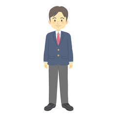 イラスト素材：ジェンダーレス学生服A（ブレザー.ネクタイ.スラックス/全身）(透過背景)
