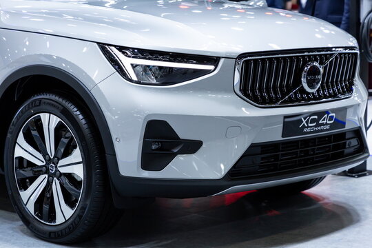 Thailand - Dec 1, 2022: Volvo XC40 RECHARGE PURE ELECTRIC on display at Thailand International Motor Show 2022 Arina Muangthong Thani or Motor Expo in Bangkok, Thailand.
