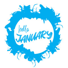 Hello january text with splash effect as a background. Suitable for text, card, or banner