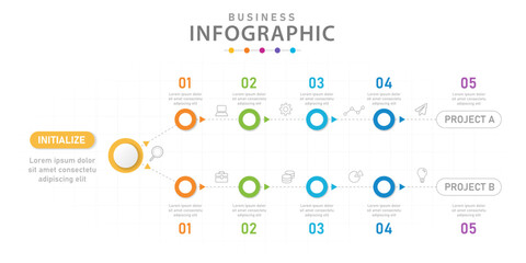 Infographic vector template for business. 6 Steps Modern Timeline diagram with project planner, presentation vector infographic.
