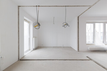 Empty concrete commercial space without finishing with partitions