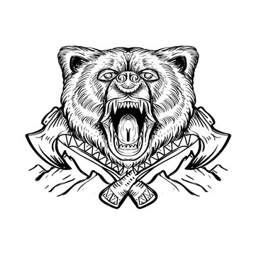 Angry Bear with Ax lumberjack, suitable for tshirt, tatto and logo
