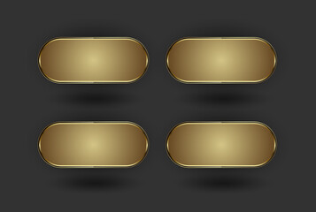 Set of 4 Golden buttons, four premium shapes of geometric style with luxury frames and golden shape on dark background effect vector illustration.