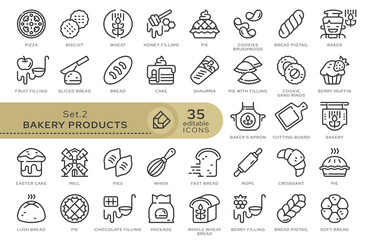 Set of conceptual icons. Vector icons in flat linear style for web sites, applications and other graphic resources. Set from the series - Bakery Products. Editable outline icon.	