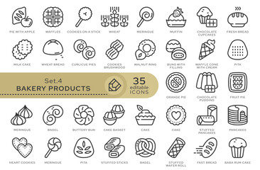 Set of conceptual icons. Vector icons in flat linear style for web sites, applications and other graphic resources. Set from the series - Bakery Products. Editable outline icon.	