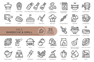 Set of conceptual icons. Vector icons in flat linear style for web sites, applications and other graphic resources. Set from the series - Barbecue and Grill. Editable outline icon. 