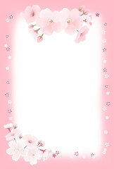 桜の花の招待状縦　透過　春の水彩イラスト