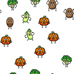 fruit character funny food vector seamless pattern thin line illustration