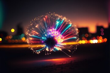 neon sparkle close up, fireworks, generative ai composite