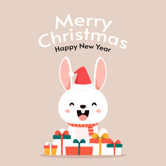 Rabbit in Christmas day. Christmas Vector illustration.