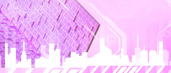 Abstract Background. Futuristic Cyber City and Metaverse technology with Innovation digital and Internet connection network data concept on purple . innovative, software, copy space -3d Rendering