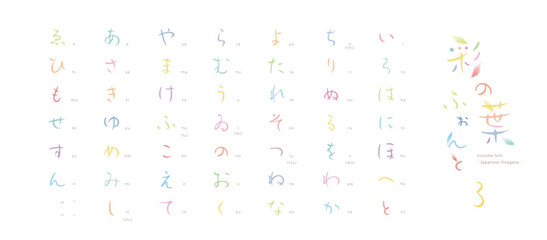 彩の葉フォント３　Ironoha font #3　- Japanese Hiragana - 　葉のイラストのないカラフルな文字 - obrazy, fototapety, plakaty