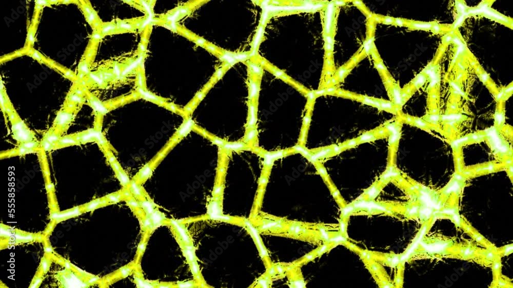 Poster lines of glowing pattern with moving cells. design. changing cell patterns with bright lines on blac
