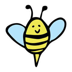 Hand drawn happy bee clipart. Cute honeybee doodle. For print, web, design, decor, logo.