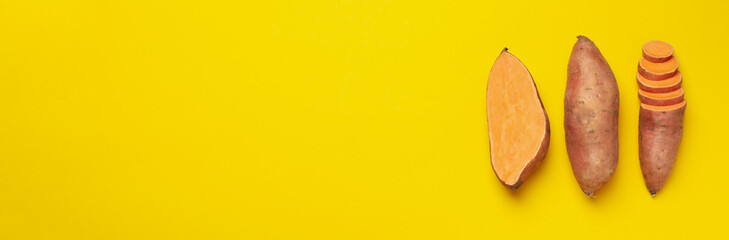 Concept of vegetables, sweet potato, space for text